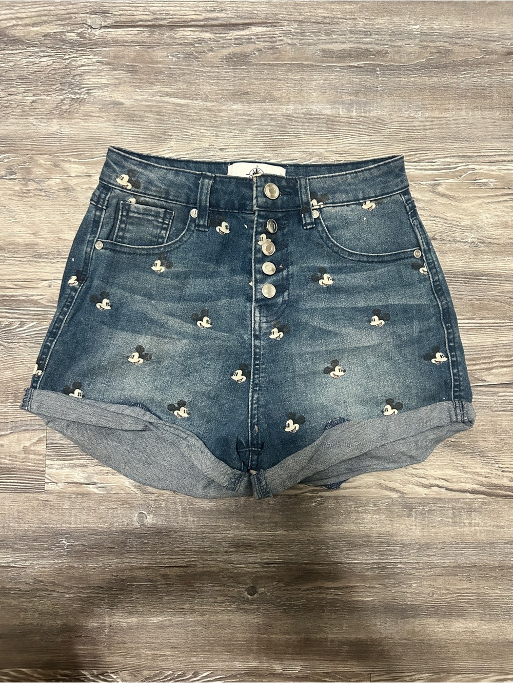 Women’s High-Rise Dark Wash Denim Shorts Mickey Mouse